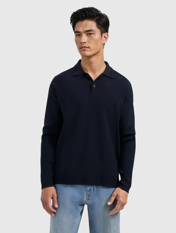 Pure Path Heavy Knit Polo- Dark Navy