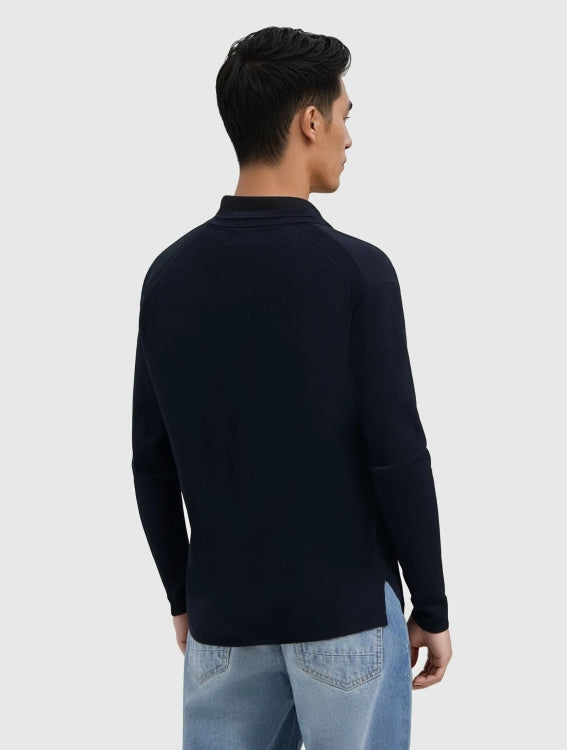 Pure Path Heavy Knit Polo- Dark Navy