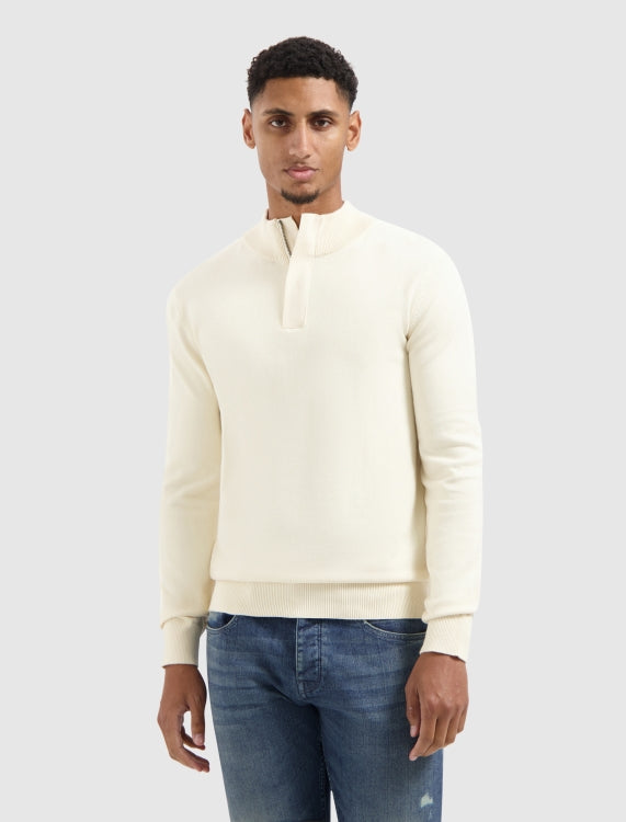 Pure Path Knit Hidden Half-Zip Sweater- Ecru