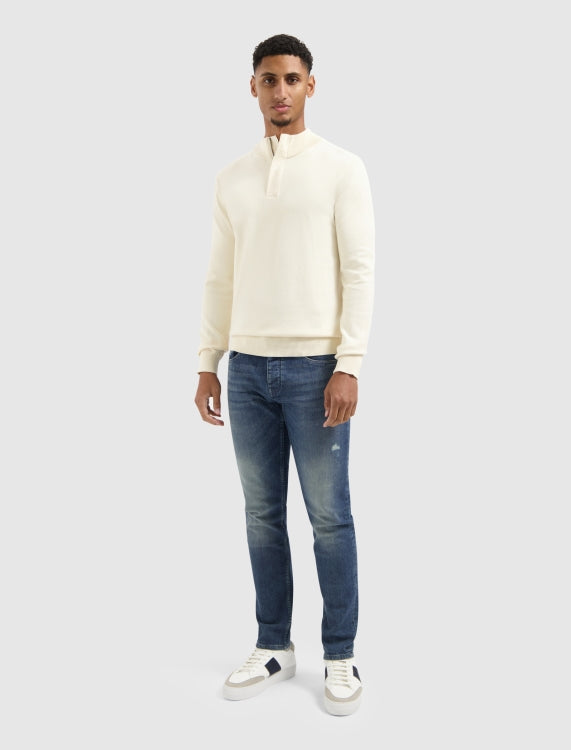 Pure Path Knit Hidden Half-Zip Sweater- Ecru