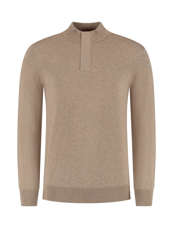 Pure Path Knit Hidden Half-Zip Sweater- Taupe