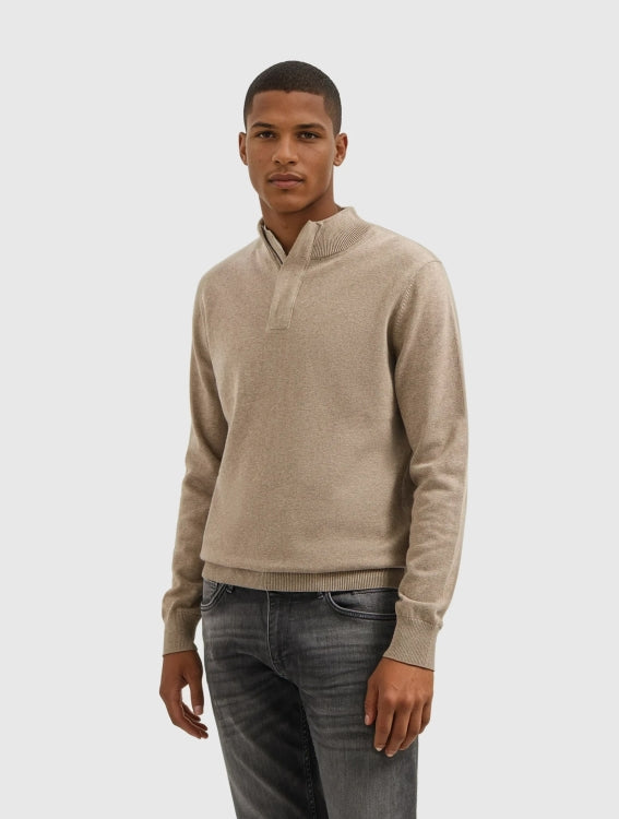 Pure Path Knit Hidden Half-Zip Sweater- Taupe