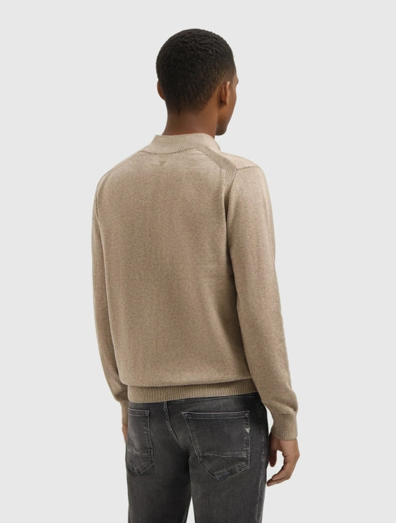 Pure Path Knit Hidden Half-Zip Sweater- Taupe