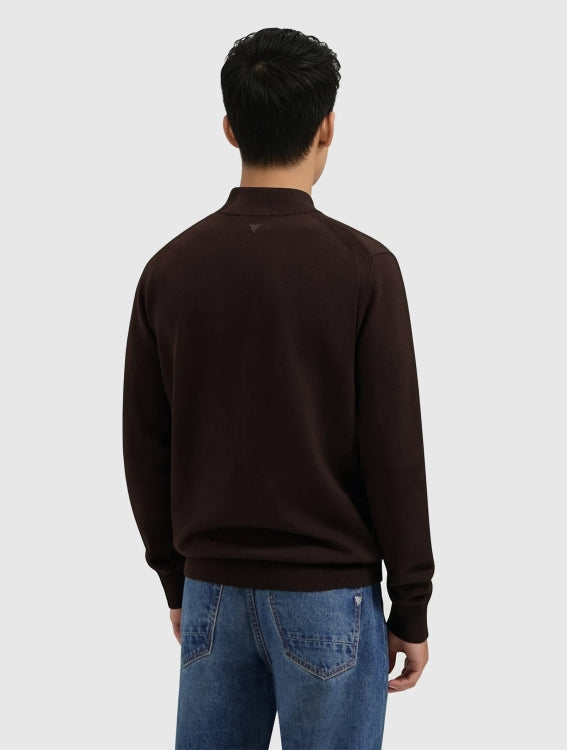 Pure Path Knit Hidden Half-Zip Sweater- Dark Brown