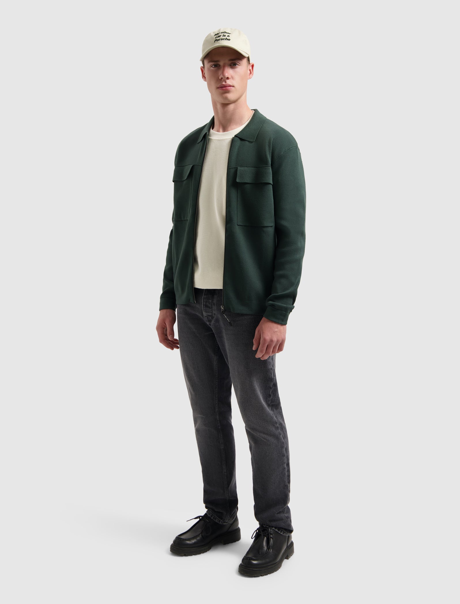 Pure Path Heavy Knit Full Zip Cardigan - Dark Green