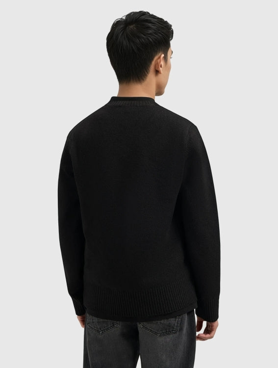 Pure Path Melange Knit V-Neck Sweater- Black