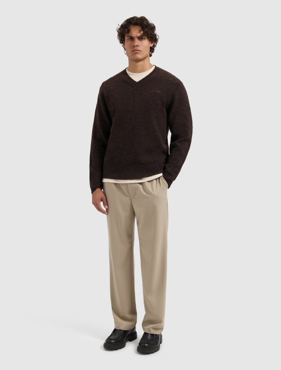 Pure Path Melange Knit V-Neck Sweater- Dark Brown