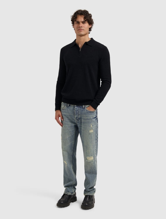 Pure Path Boucle Knit Half-Zip Sweater- Black