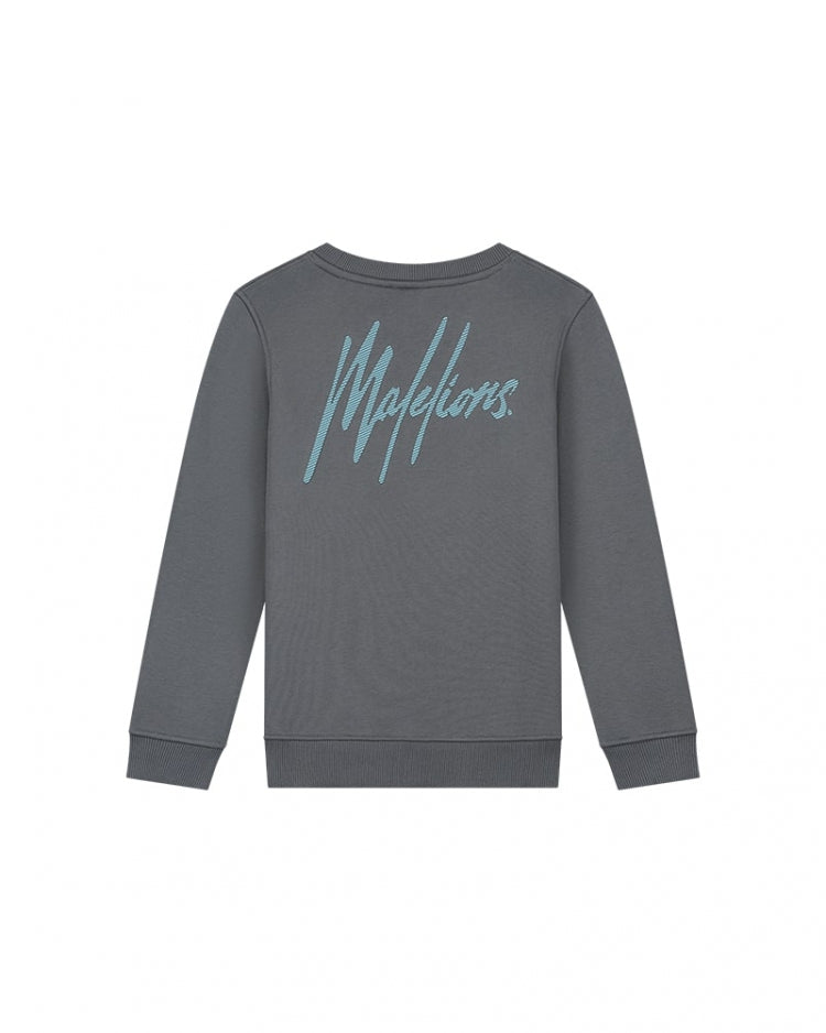 Malelions Junior Striped Signature Sweater- Dark Grey