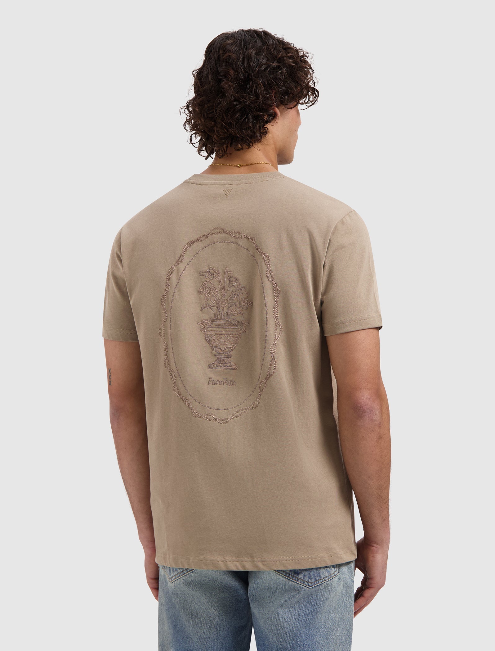 Pure Path Embroidered Vase T-shirt - Taupe
