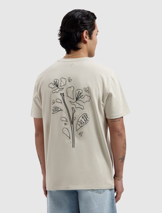 Pure Path Embroidered Flower T-shirt - Sand