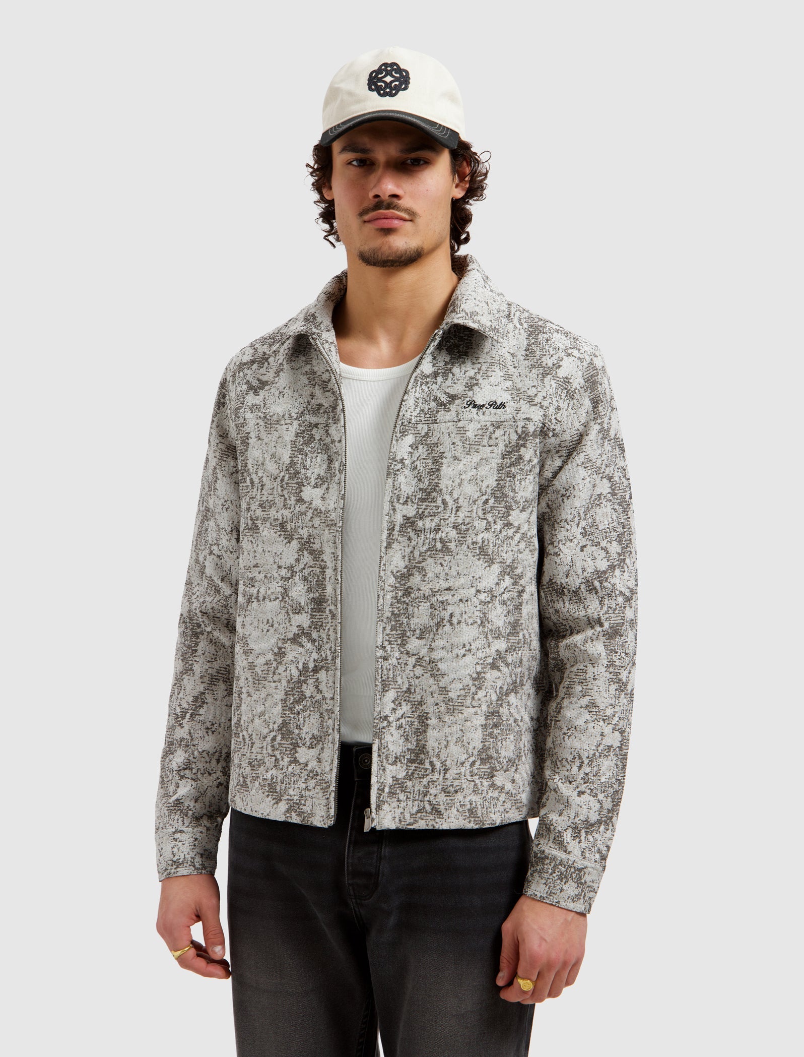Pure Path Jacquard Flower Full Zip Overshirt - Black