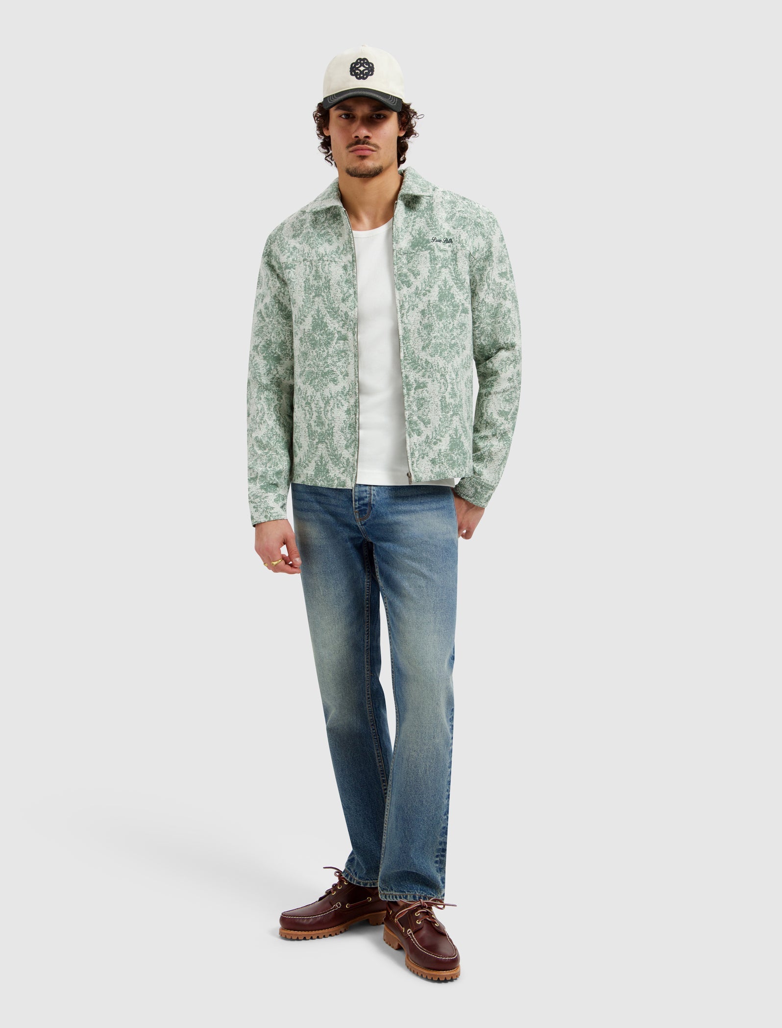 Pure Path Jacquard Flower Full Zip Overshirt - Mint