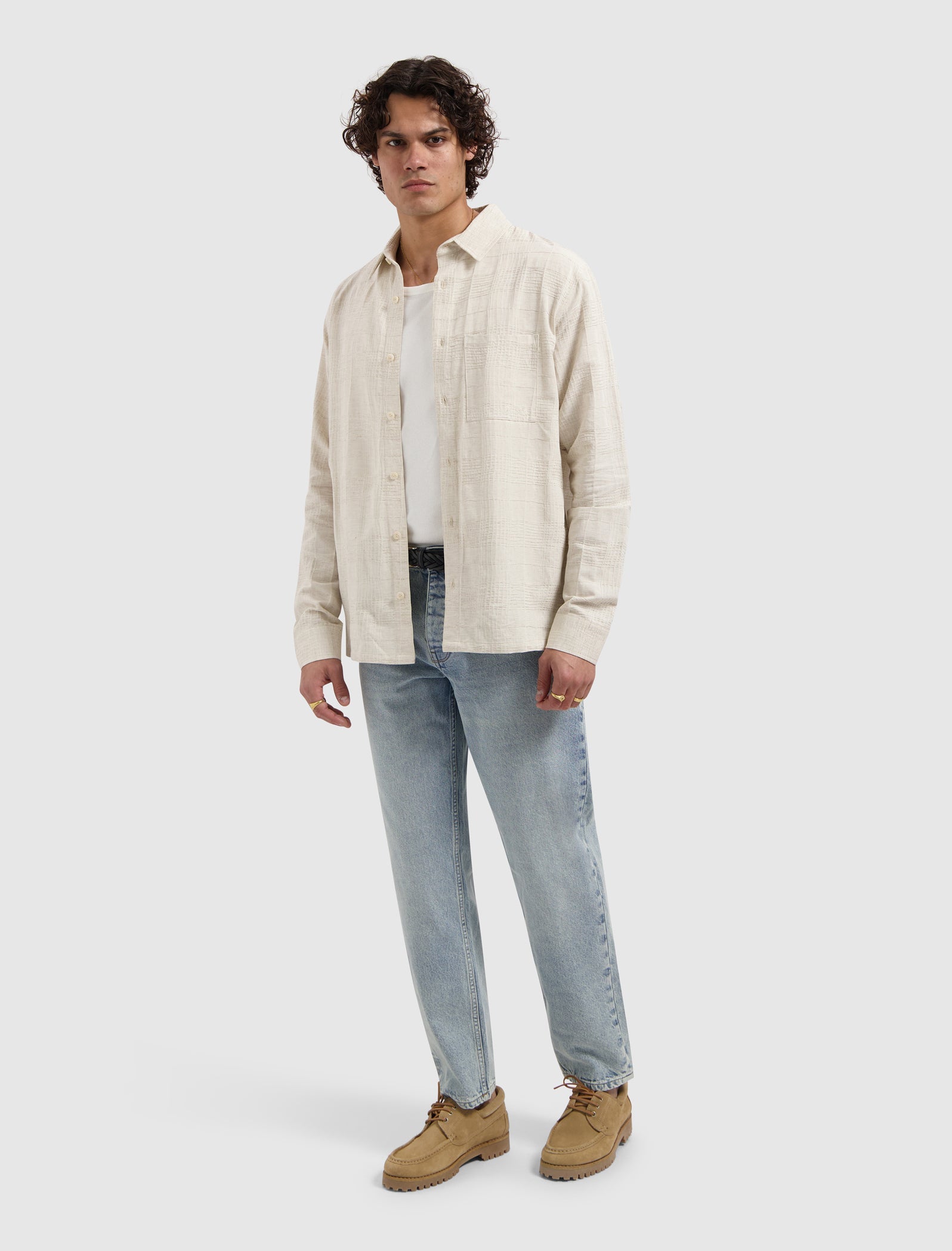 Pure Path Structured Check Shirt - Ecru