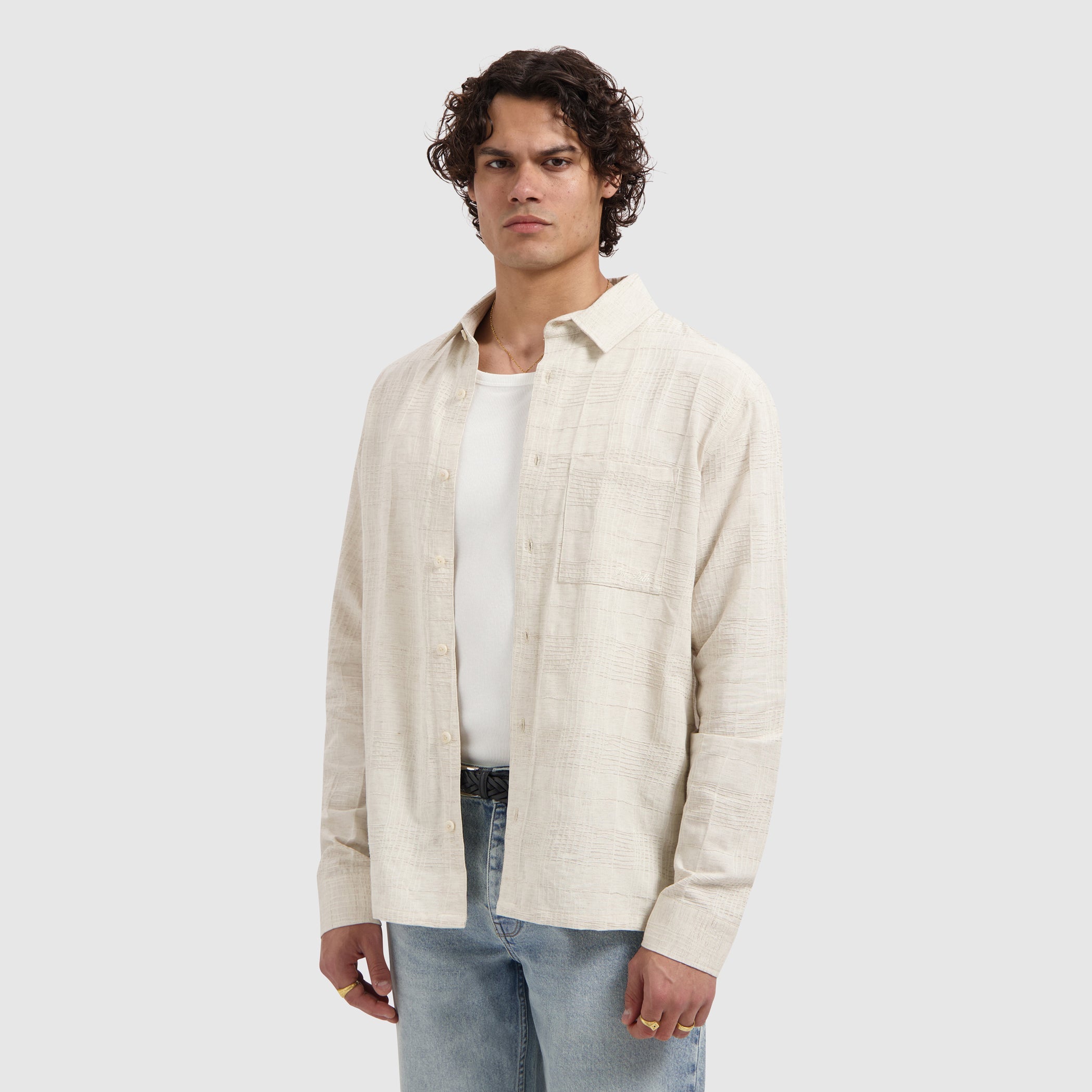 Pure Path Structured Check Shirt - Ecru