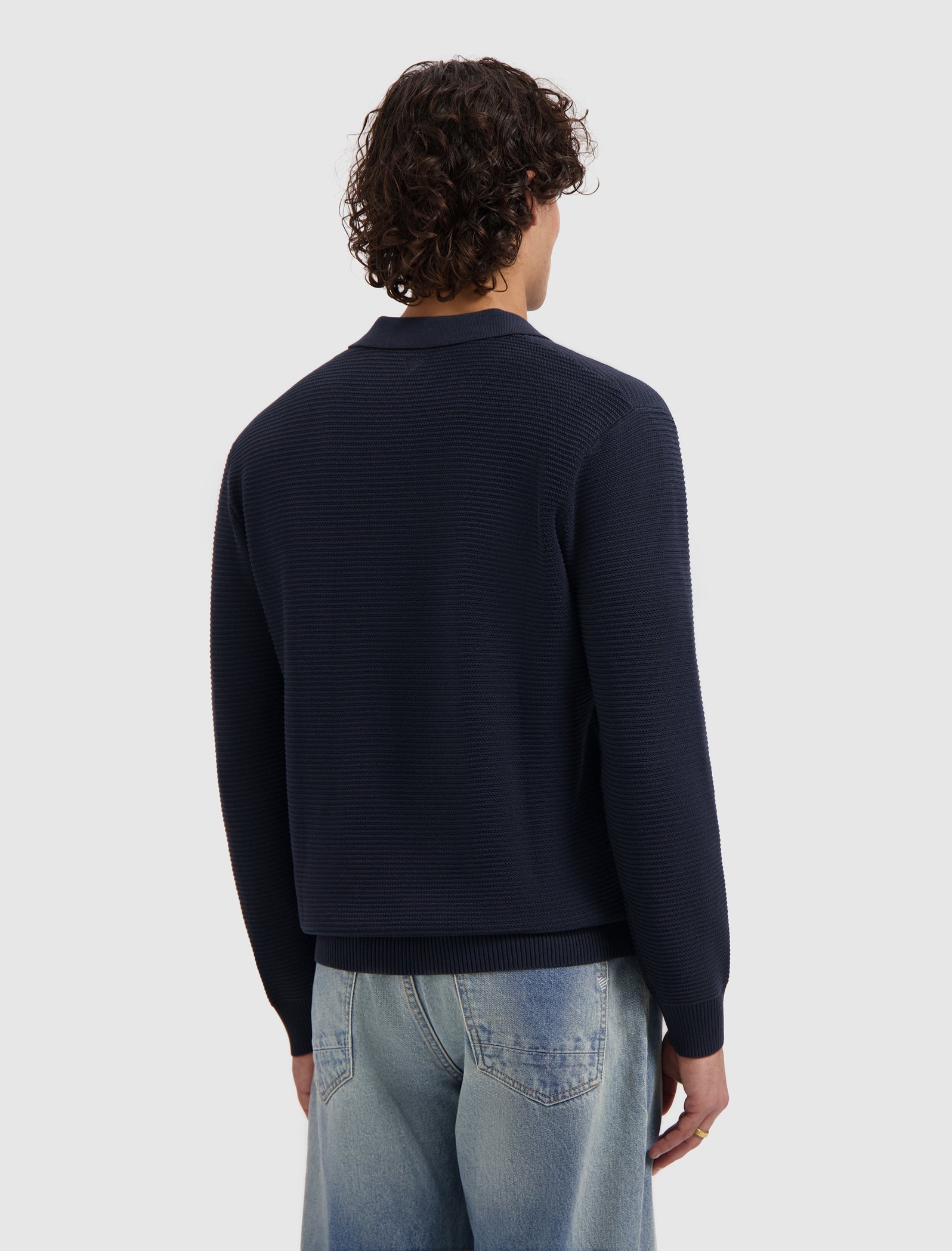 Pure Path Embroidered Braided Knit Polo - Dark Navy