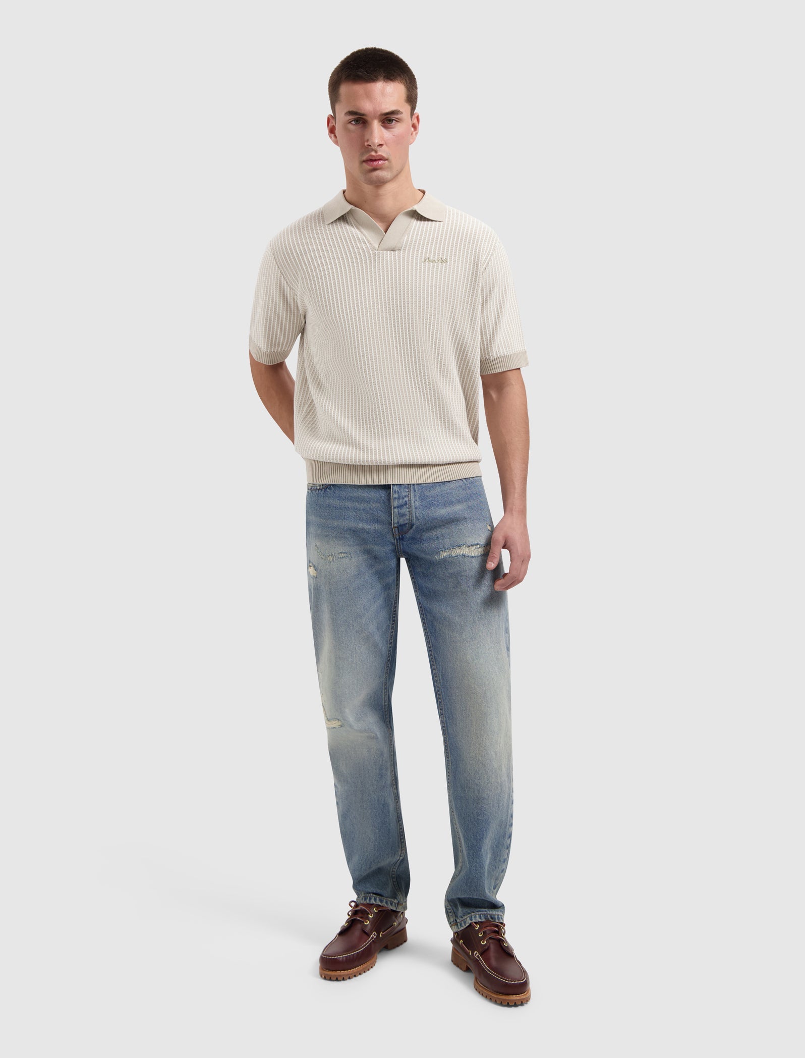 Pure Path Ladder Stitch Knit Polo - Sand
