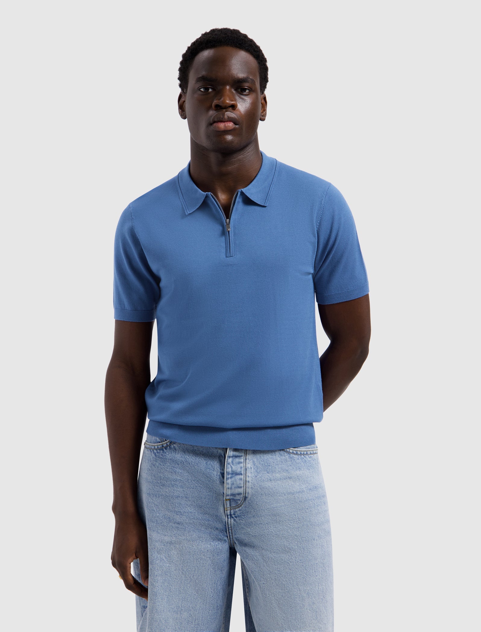 Pure Path Half-Zip Flat Knit Polo - Faded Cobalt