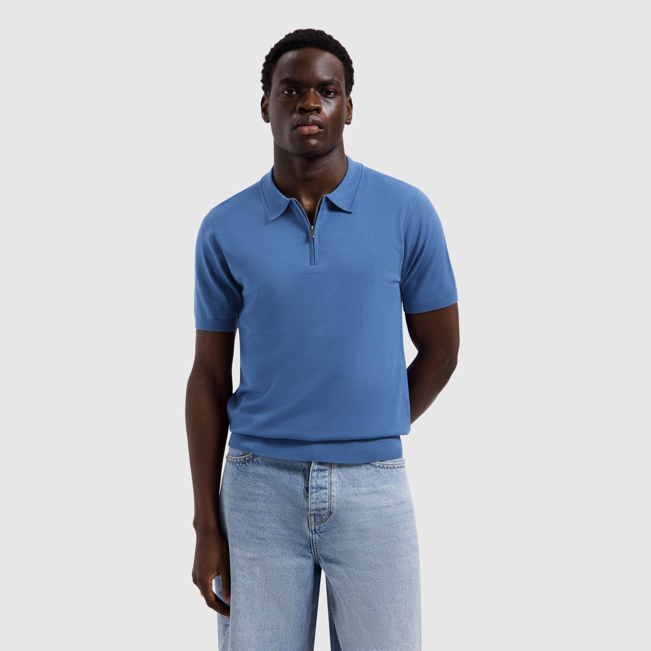 Pure Path Half-Zip Flat Knit Polo - Faded Cobalt