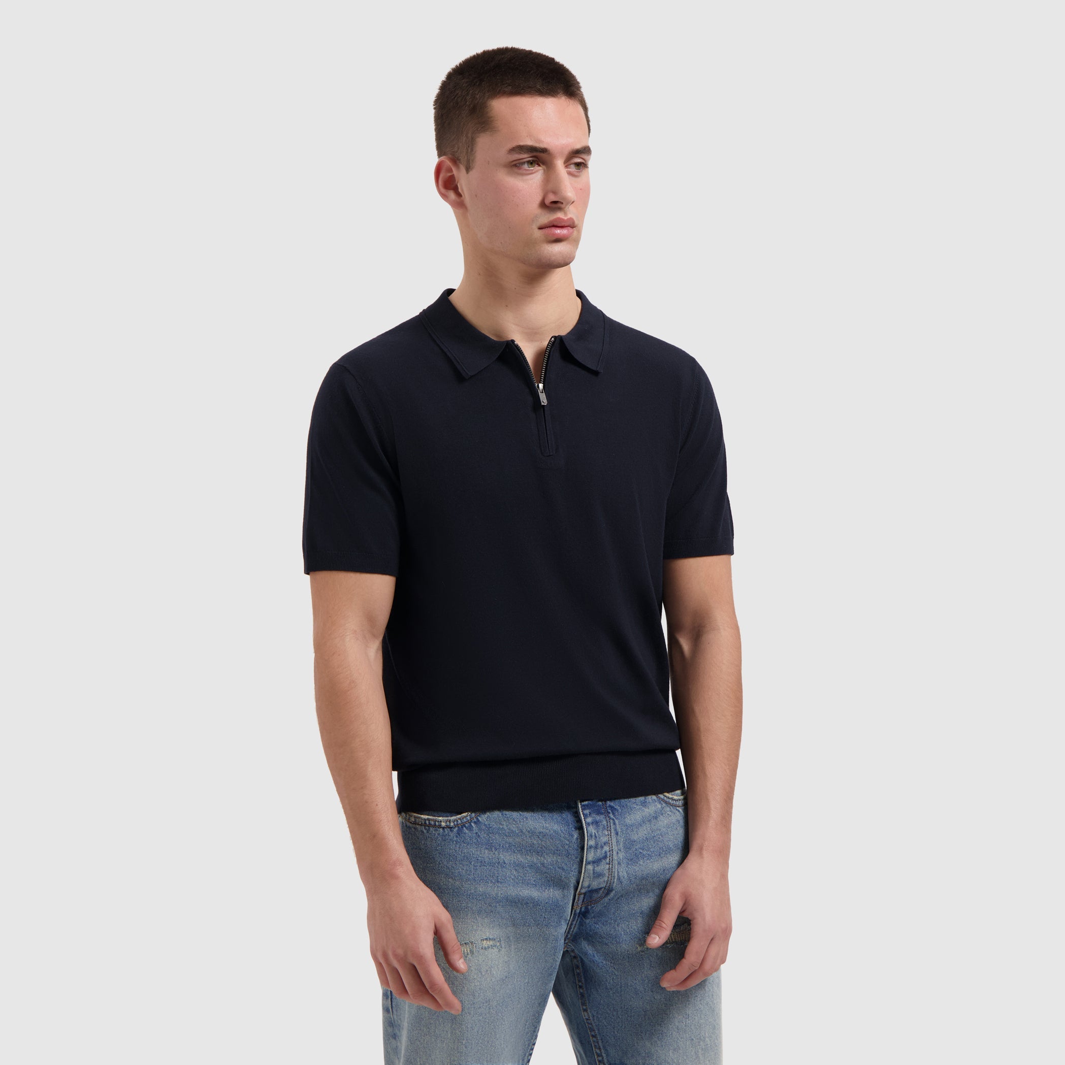 Pure Path Half-Zip Flat Knit Polo - Dark Navy
