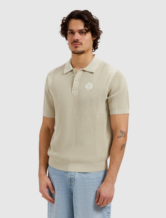 Pure Path Emblem Open Knit Polo - Sand