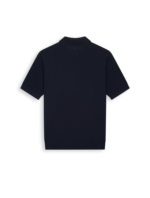 Pure Path Emblem Open Knit Polo - Dark Navy