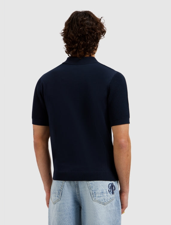 Pure Path Emblem Open Knit Polo - Dark Navy