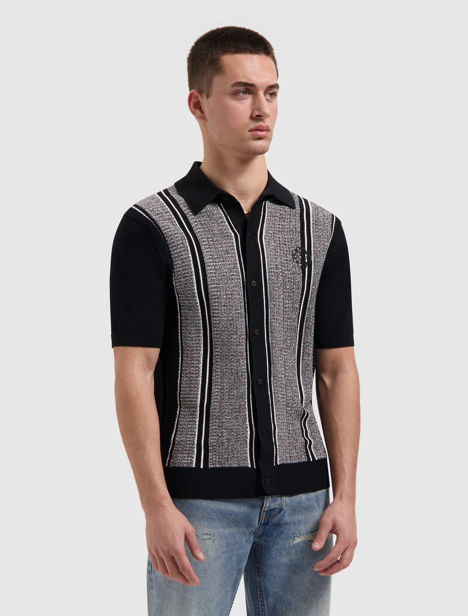 Pure Path Ripley Jacquard Knit Shirt - Black