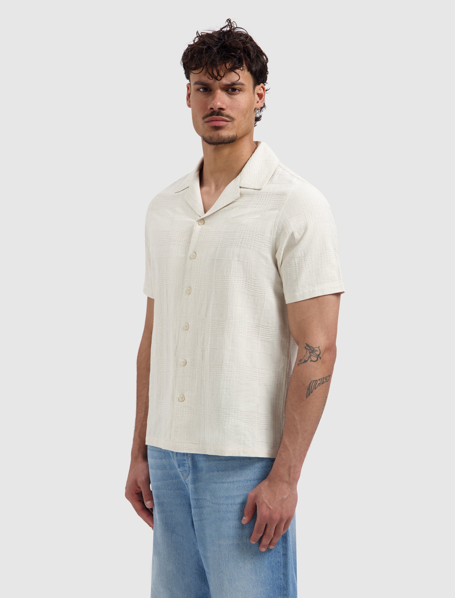 Pure Path Structured Check Shirt - Ecru