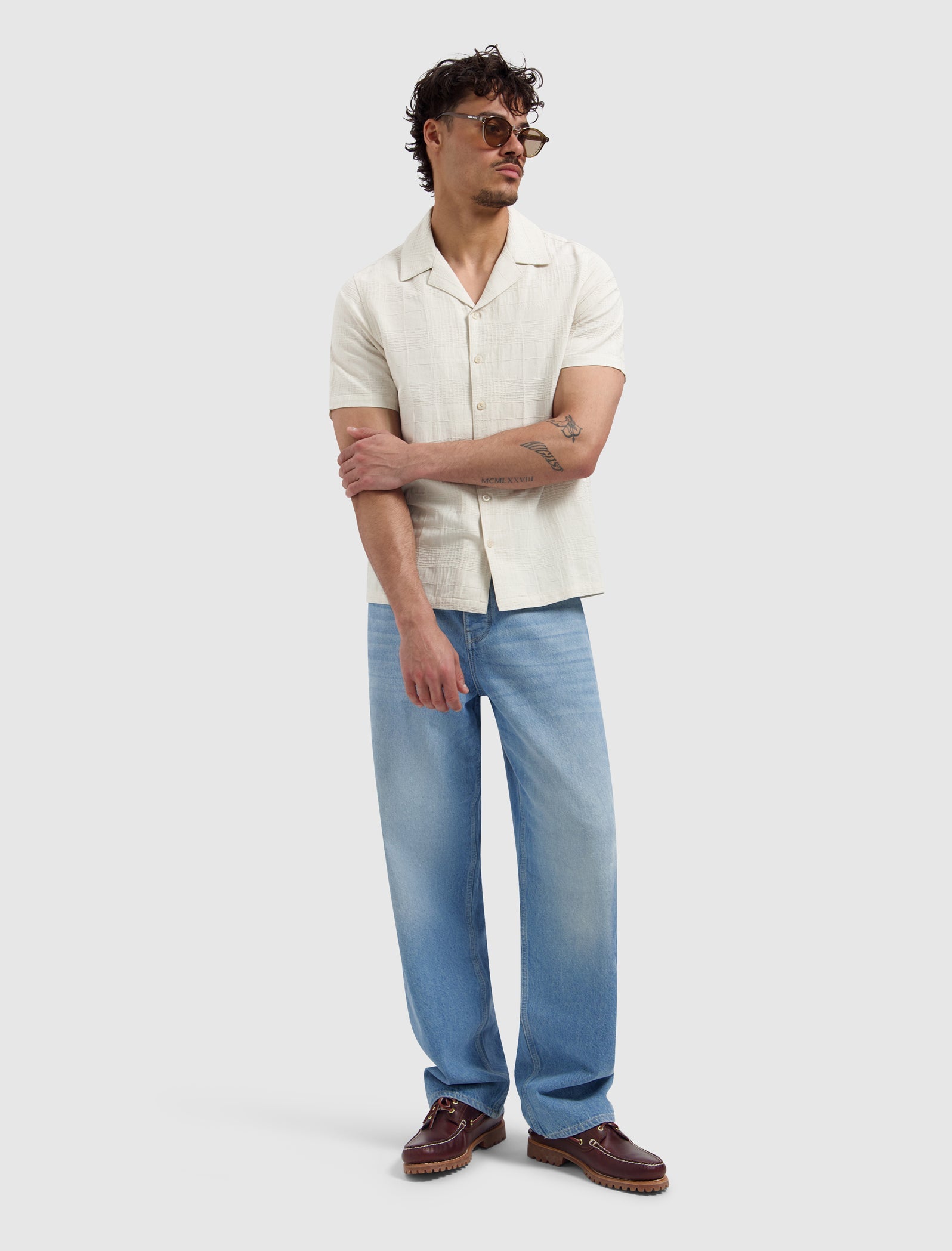 Pure Path Structured Check Shirt - Ecru