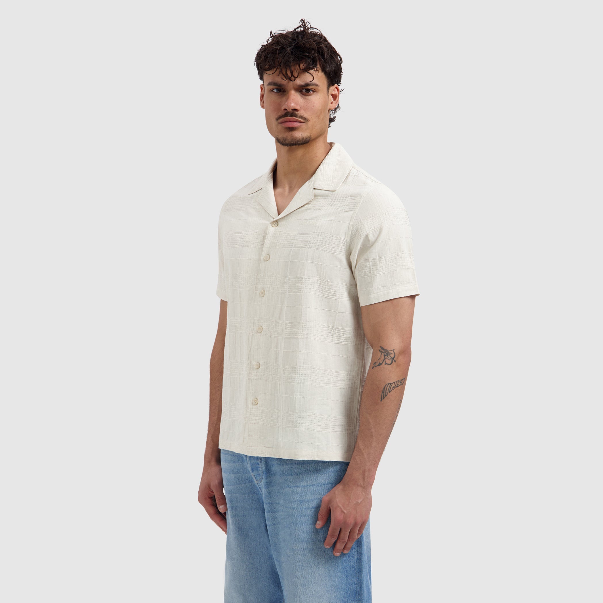 Pure Path Structured Check Shirt - Ecru