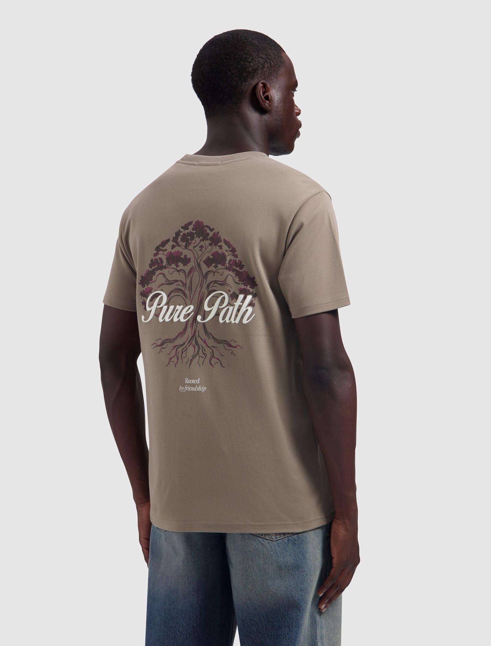 Pure Path Rooted Tree T-shirt- Taupe
