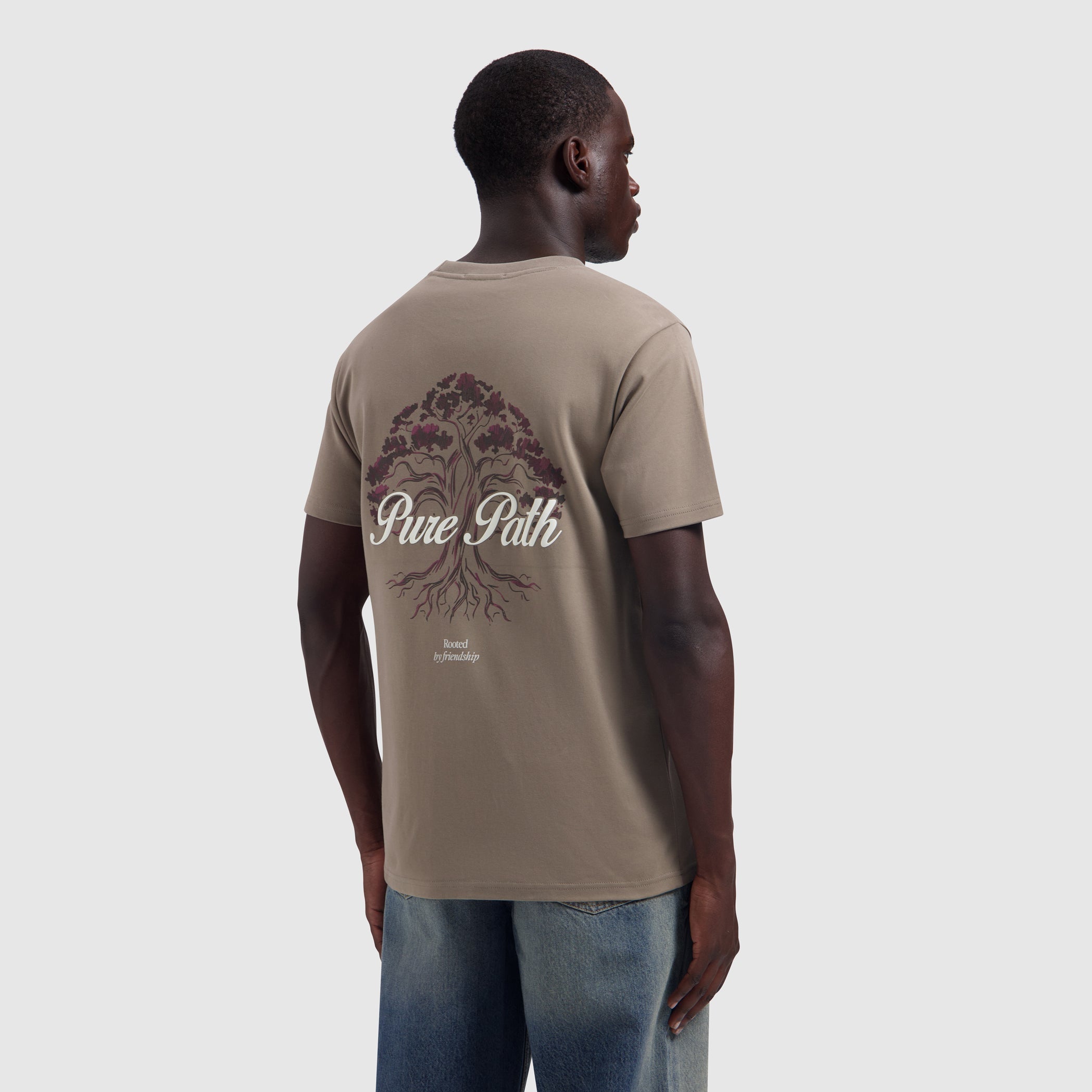 Pure Path Rooted Tree T-shirt- Taupe