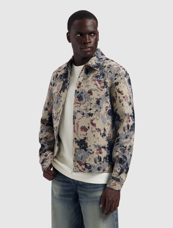 Pure Path Jacquard Flower Full-zip Overshirt - Taupe