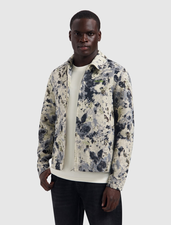 Pure Path Jacquard Flower Full-zip Overshirt - Ecru