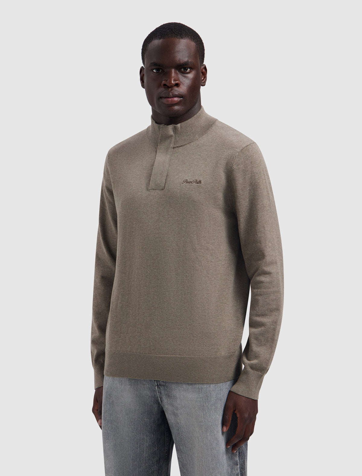 Pure Path Half-Zip Flat Knit Polo - Taupe Melange