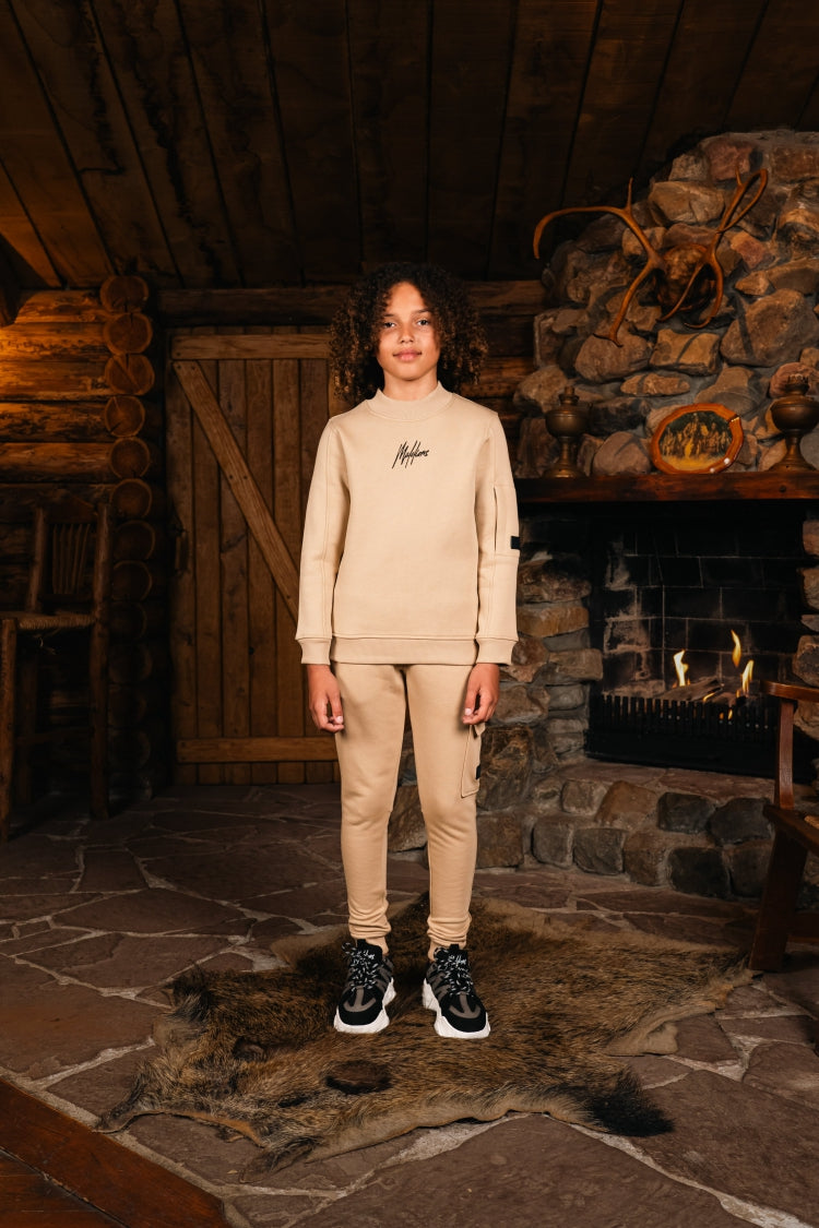 Malelions Junior Cargo Sweatpants- Light Brown