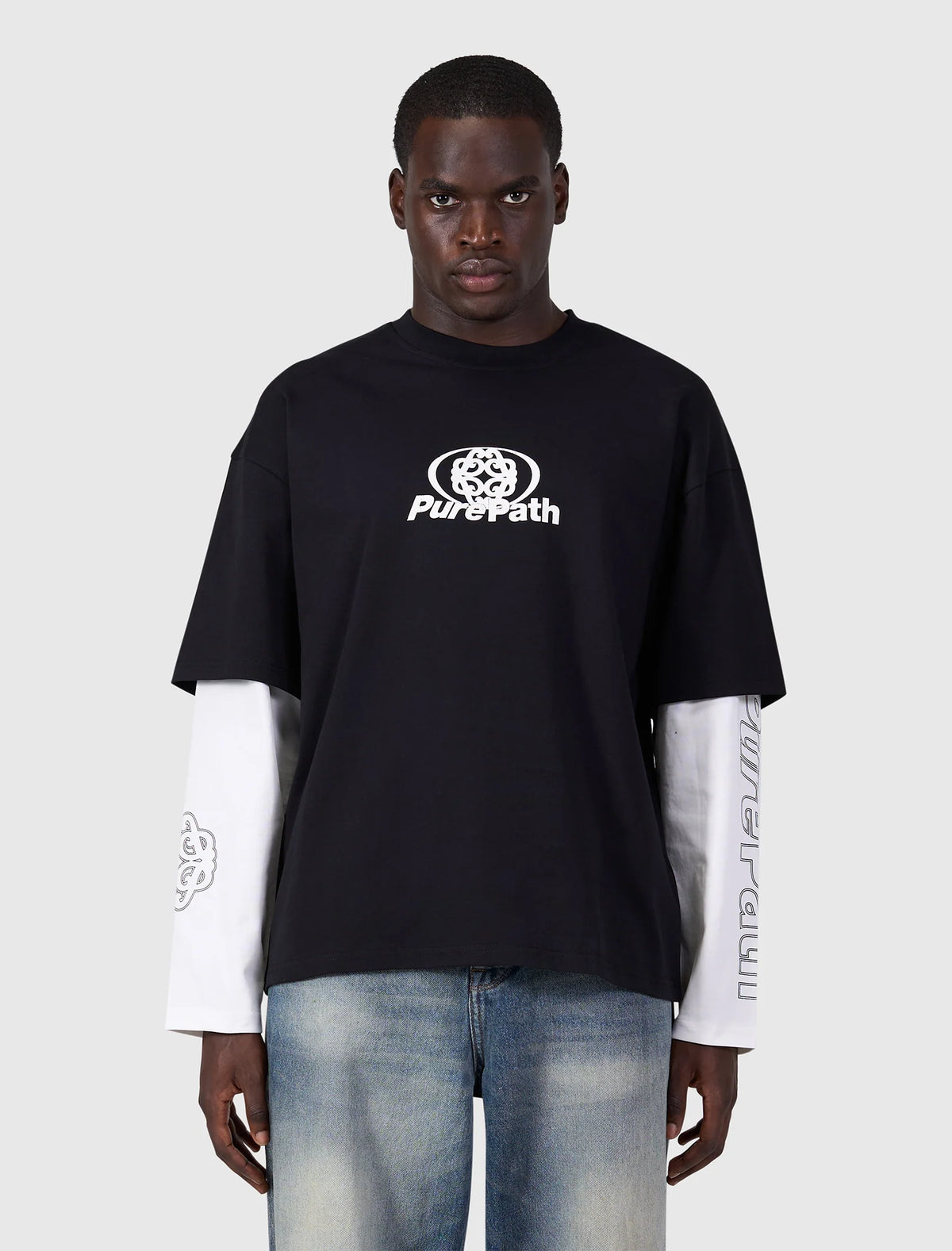 Pure Path Double Layered Monogram Longsleeve T-shirt - Black