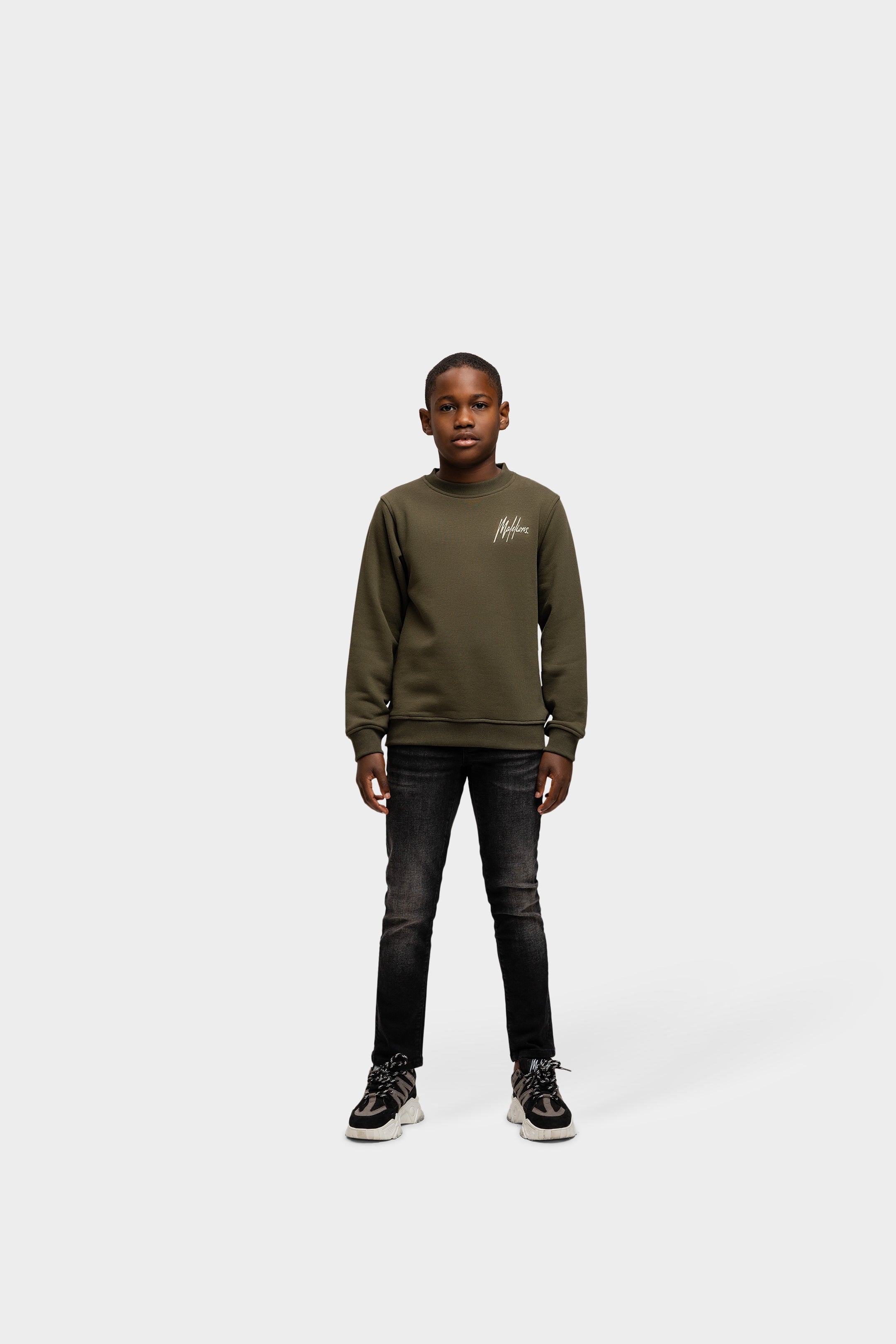 Malelions Junior Striped Signature Sweater - Moss Green / Beige