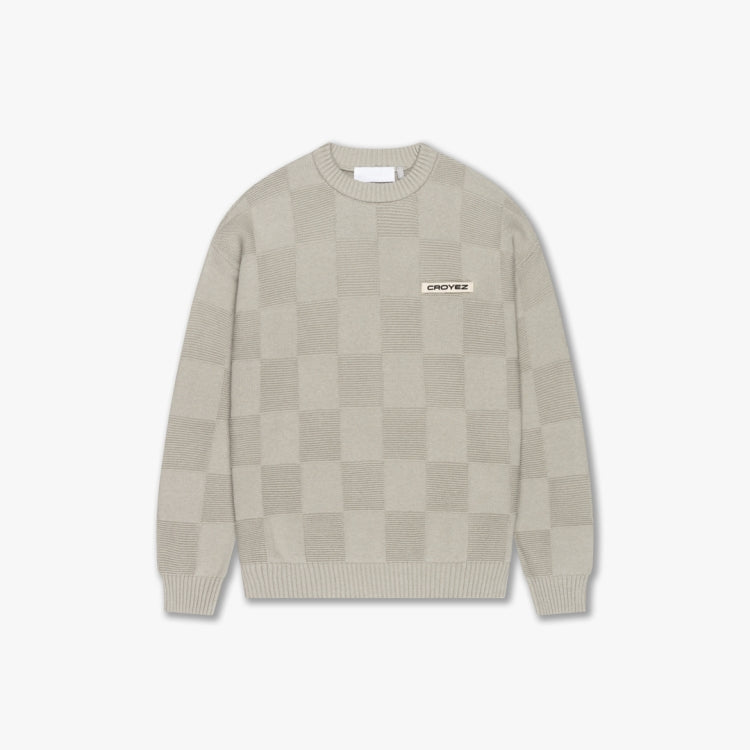 Croyez Checkboard Knit Sweater- Grey