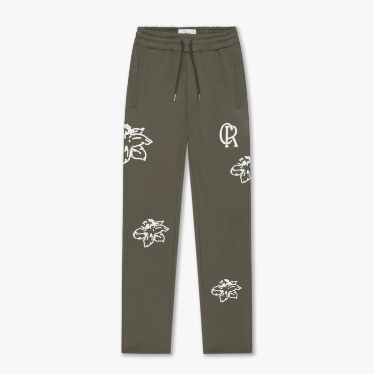 Croyez Straight Leg Flower Sweatpants- Dusty Olive