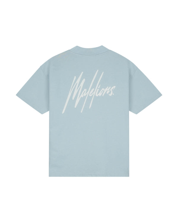 Malelions Men Oversized Striped Signature T-Shirt- Ice Blue