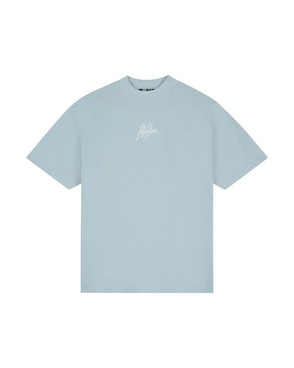 Malelions Men Oversized Striped Signature T-Shirt- Ice Blue