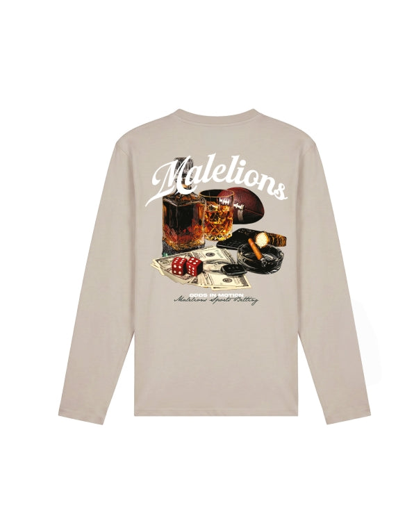Malelions Men Sports Betting Longsleeve T-Shirt- Almond