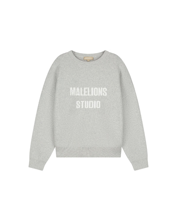 Malelions Women Heavy Knitted Sweater- Grey Melange