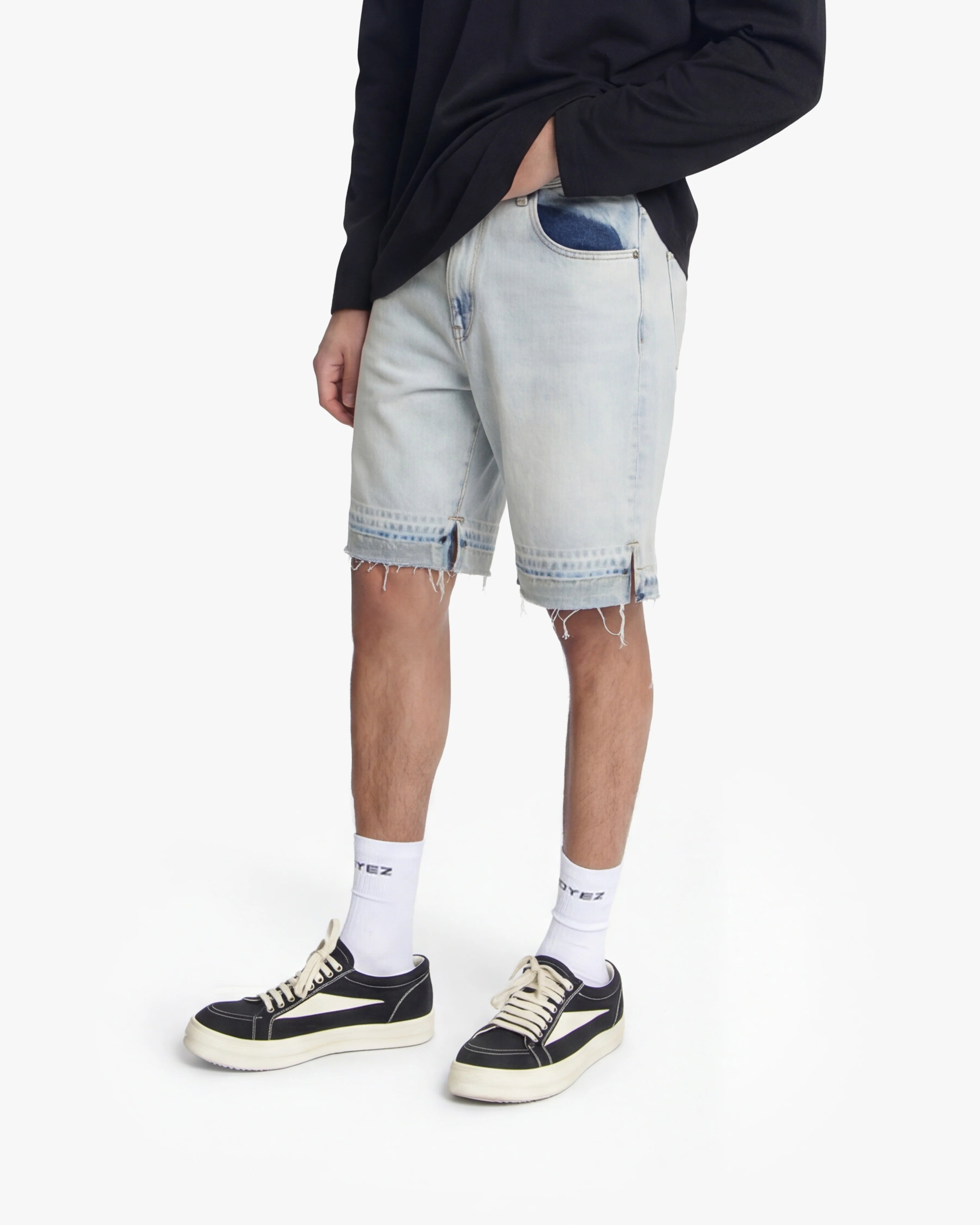 Croyez CD2 Stepped Hem Denim Shorts- Light Blue