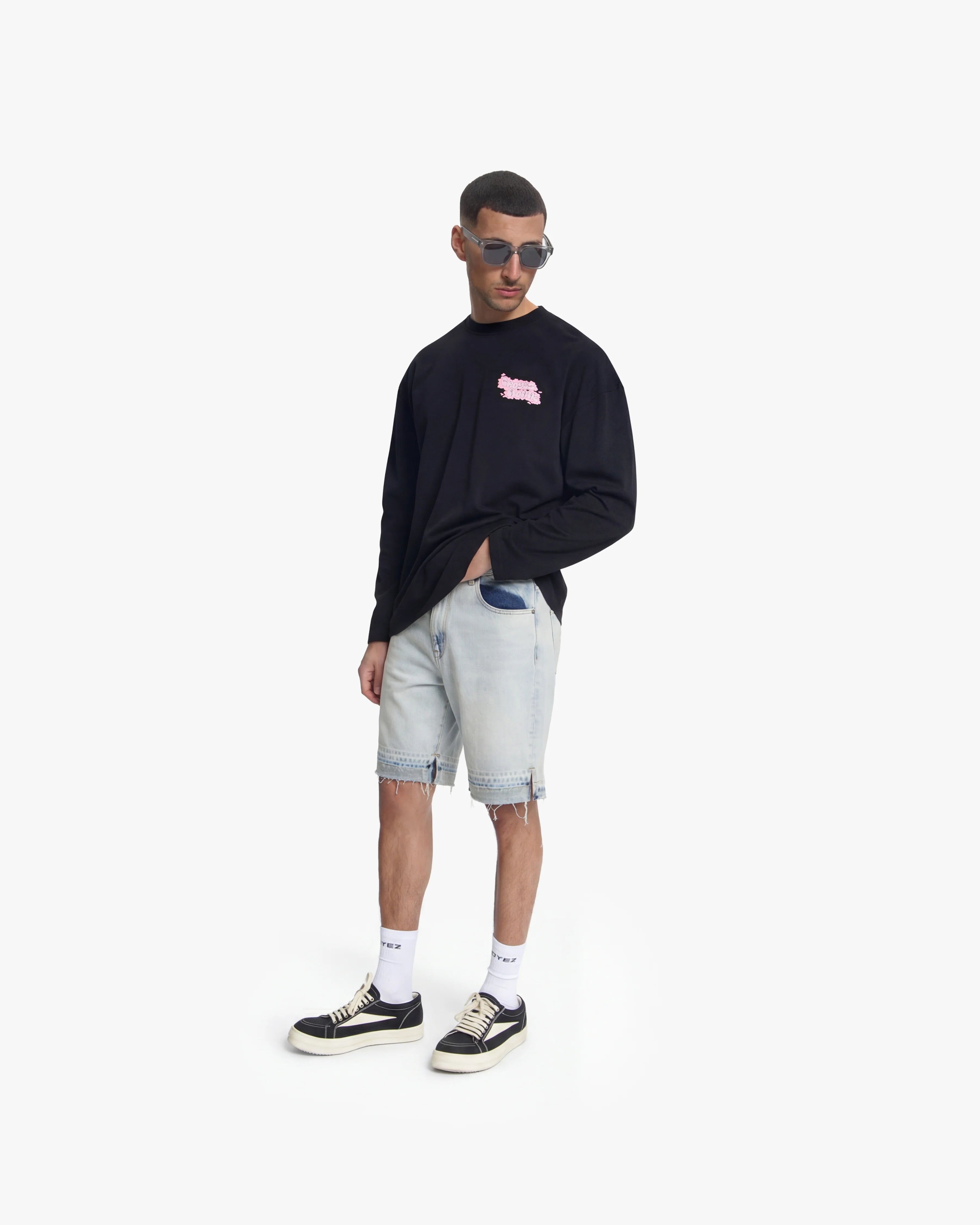 Croyez CD2 Stepped Hem Denim Shorts- Light Blue
