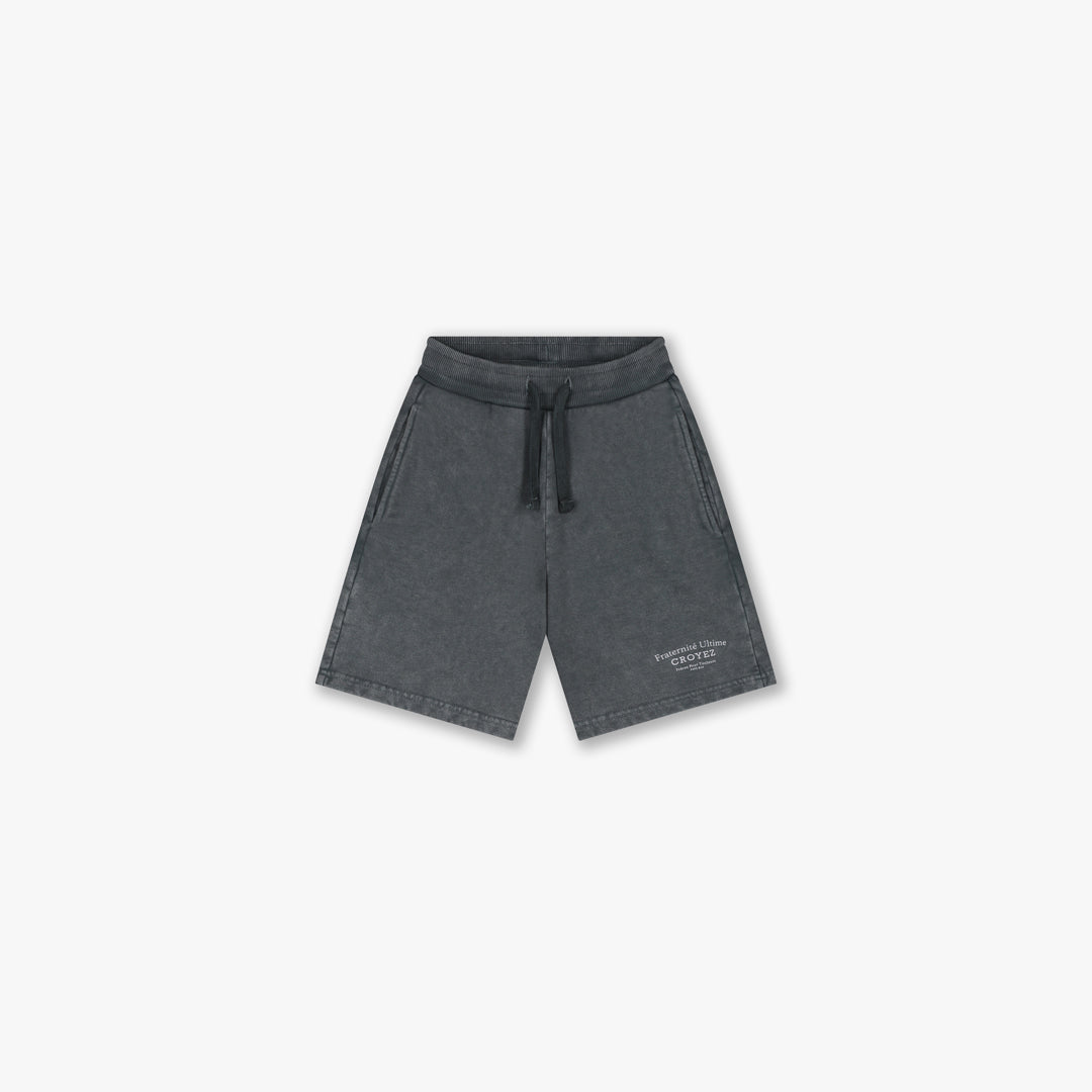Croyez Mini Fraternite Shorts- Acid Wash/White
