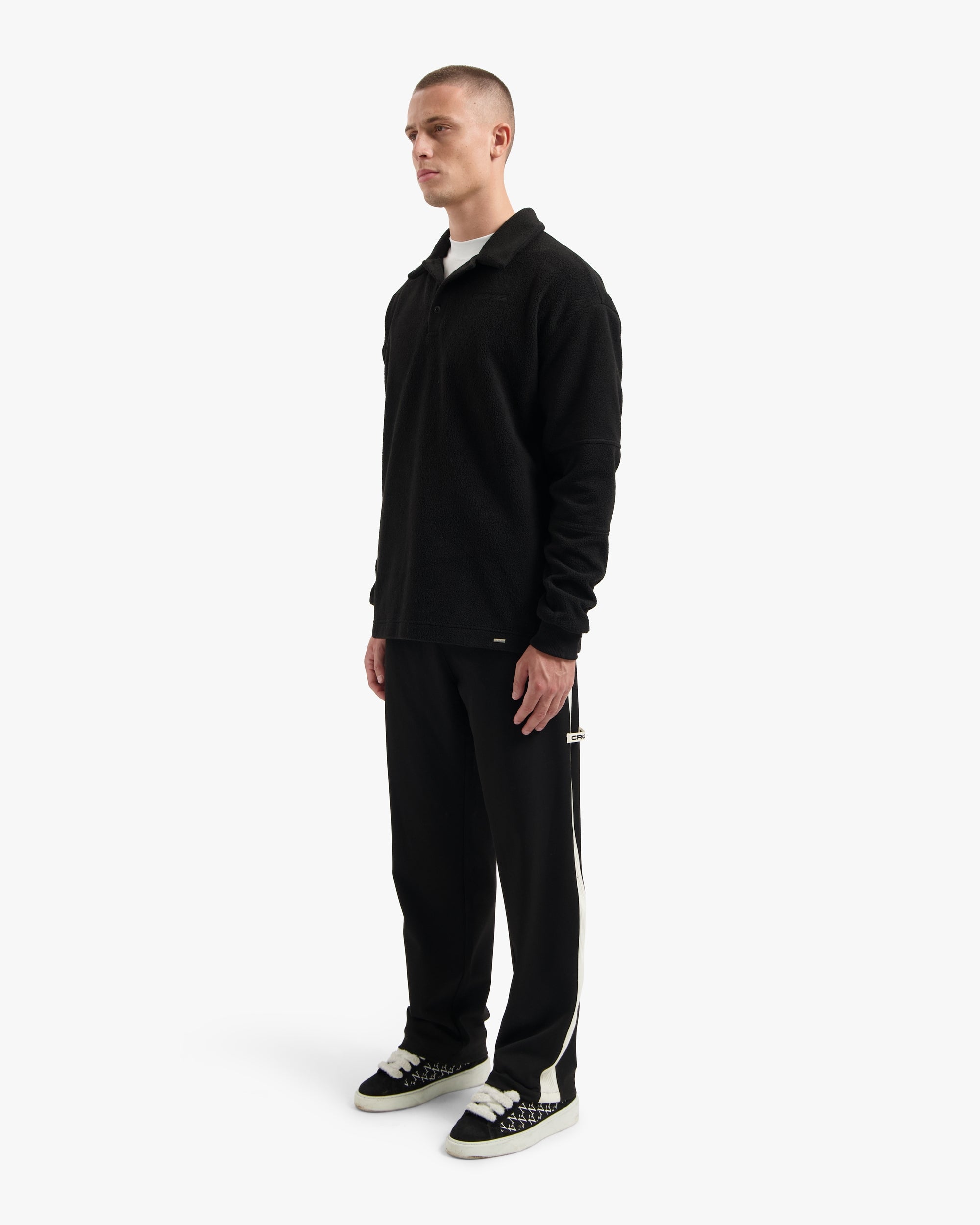 Croyez Fleece Polo Sweater- Black