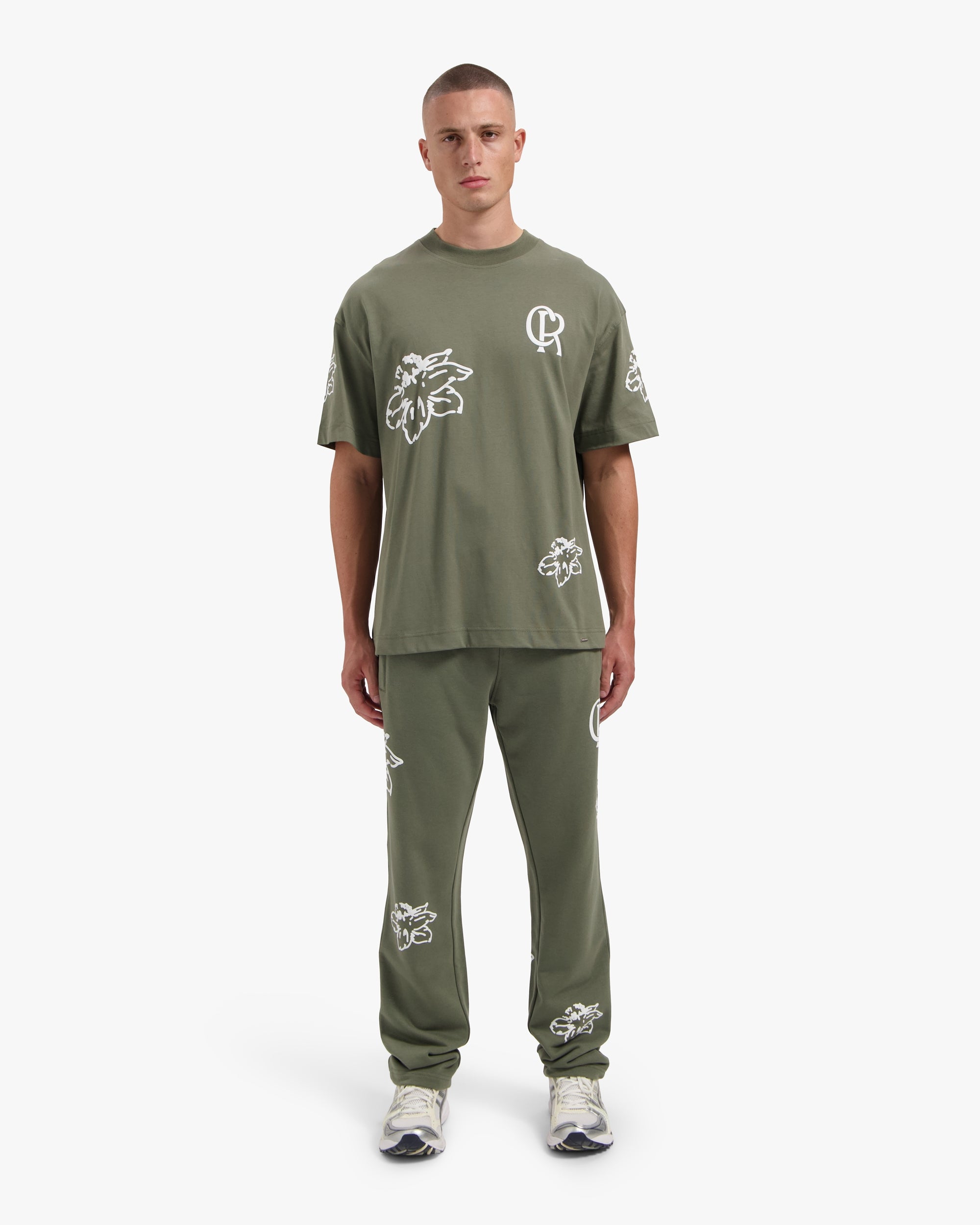 Croyez Straight Leg Flower Sweatpants- Dusty Olive